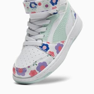 PUMA Rebound V6 Flower Garden Toddlers' Mid Sneakers, PUMA White-Peaceful Blue-Green Moon, extralarge