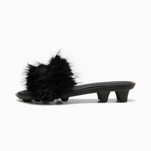 FENTY x PUMA Women's Chic Fur Slides, PUMA Black-PUMA Silver, extralarge