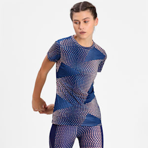 Performance Printed Short Sleeve Women's Training  T-shirt, Elektro Blue- Peach print