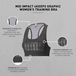 Mid Impact 4Keeps Graphic Women's Training Bra, Puma Black-sky dye PUMA