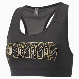 4Keeps Women's Graphic Mid Impact Bra, Puma Black-Team Gold PUMA, extralarge