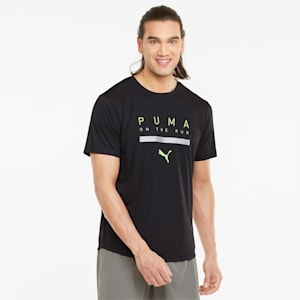 RUN Logo Shirt Sleeves Men's T-Shirt, Puma Black