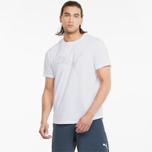 RUN Logo Shirt Sleeves Men's T-Shirt, Puma White-multi col CAT