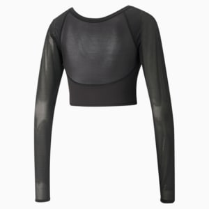 Studio Ottoman Power Mesh Long Sleeve Women's Training Crop Top, Puma Black