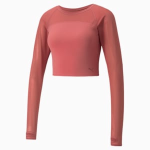 Studio Ottoman Power Mesh Long Sleeve Women's Training Crop Top, Mauvewood