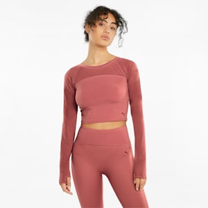 Studio Ottoman Power Mesh Long Sleeve Women's Training Crop Top, Mauvewood