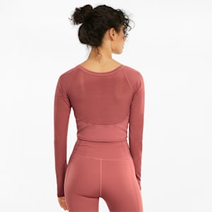 Studio Ottoman Power Mesh Long Sleeve Women's Training Crop Top, Mauvewood