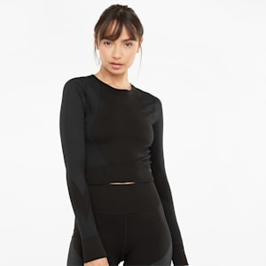 Seamless Long Sleeve Fitted Women's Training Tee, Puma Black