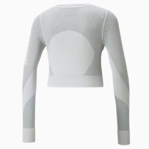 Seamless Long Sleeve Fitted Women's Training Tee, Nimbus Cloud-Asphalt