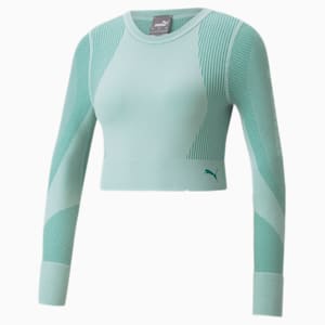 Seamless Long Sleeve Fitted Women's Training Tee, Eggshell Blue