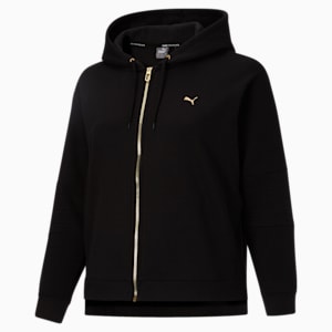 Moto Full-Zip Women's Training Hoodie PL, Puma Black-Gold, extralarge