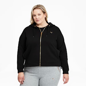 Moto Full-Zip Women's Training Hoodie PL, Puma Black-Gold, extralarge