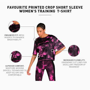 Favourite Printed Crop Short Sleeve Women's Training  T-shirt, Deep Orchid-AOP