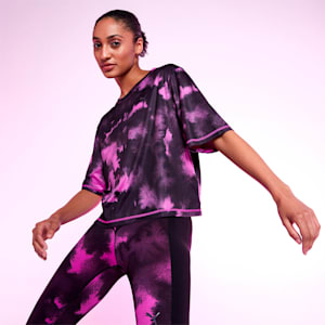 Favourite Printed Crop Short Sleeve Women's Training  T-shirt, Deep Orchid-AOP