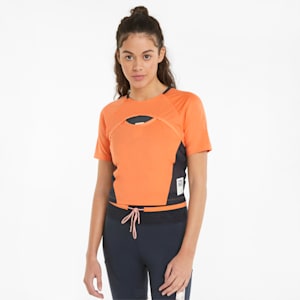 ウィメンズ ランニング FIRST MILE クロップ 半袖 Tシャツ, Deep Apricot-Dark Slate