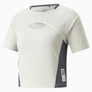 ウィメンズ ランニング FIRST MILE クロップ 半袖 Tシャツ, Pristine-Dark Slate