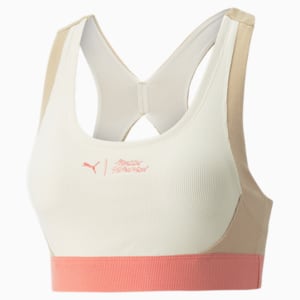 PUMA X MAGGIE LOW IMPACT Women's Bra, Pristine-Light Sand-color block