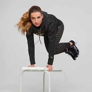 Fit PWRFleece Women's Training Sweatshirt, Puma Black-Metallic Gold