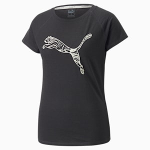 Camiseta para correr de manga corta con logo para mujer, Puma Black-Pristine
