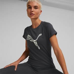 Camiseta para correr de manga corta con logo para mujer, Puma Black-Pristine