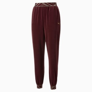 Deco Glam Velour Training Pants Women, Aubergine
