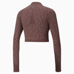 Seamless Cropped 1/4 Zip Training Sweatshirt Women, Dusty Plum-leopard print