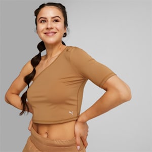 Fashion Luxe Short Sleeve Training Top Women, Desert Tan