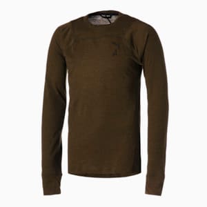 メンズ ランニング シーズンズ ウール 長袖 Tシャツ, Deep Olive