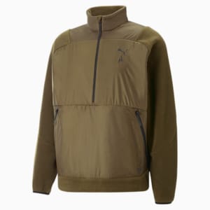 SEASONS Men's Fleece Running Pullover, Deep Olive