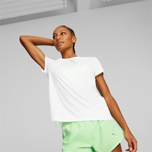 RUN Short Sleeve Logo Running Tee Women, PUMA White-Light Mint
