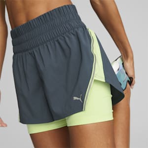 Shorts 2-en-1 Run Femme, Dark Night-Fast Yellow