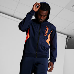 PUMA Fit Double Knit Men's Full-Zip Hoodie, PUMA Navy-Neon Sun, extralarge