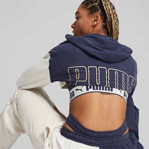 ウィメンズ トレーニング PUMA FIT MOVE クロップ フーディー, PUMA Navy-Alpine Snow, extralarge-JPN
