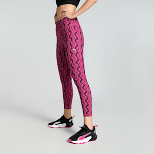 Train Fave Women's High Waisted 7/8 Training Tights, Garnet Rose-Zig Zag Print, extralarge-IND