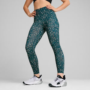 Train Fave Women's High Waisted 7/8 Training Tights, Cold Green-Skin AOP, extralarge