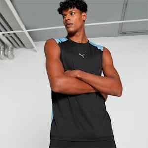 PUMA x one8 Men's Slim Fit Training Singlet, PUMA Black-Zen Blue, extralarge-IND
