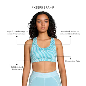 4KEEPS Women's Training Bra, Turquoise Surf-Zebra AOP, extralarge-IND