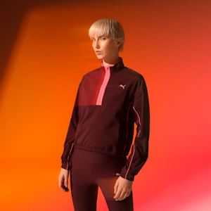 Run For Her Women's Woven Half-Zip Running Jacket, Midnight Plum-Sunset Glow, extralarge-IND