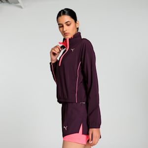 Run For Her Women's Woven Half-Zip Running Jacket, Midnight Plum-Sunset Glow, extralarge-IND