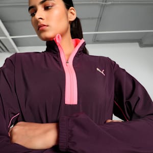 Run For Her Women's Woven Half-Zip Running Jacket, Midnight Plum-Sunset Glow, extralarge-IND