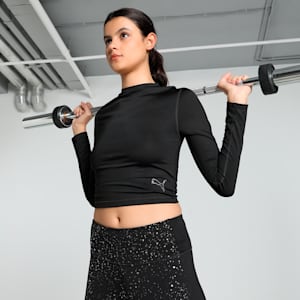 INTERGALACTIC Women's Long Sleeve Training Crop Top, PUMA Black, extralarge-IND