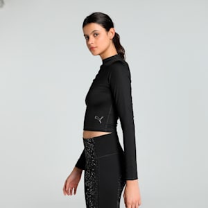 INTERGALACTIC Women's Long Sleeve Training Crop Top, PUMA Black, extralarge-IND