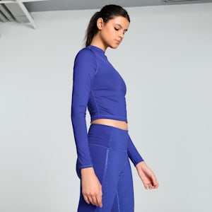 INTERGALACTIC Women's Long Sleeve Training Crop Top, Lapis Lazuli, extralarge-IND