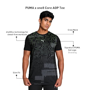 PUMA x one8 Core Men's Slim Fit Printed Training Tee, PUMA Black, extralarge-IND