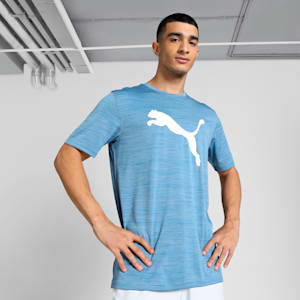 TRAIN FAV Heather Cat Men's Training T-shirt, Zen Blue Heather, extralarge-IND