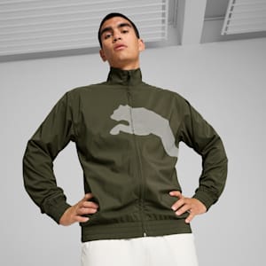メンズ トレーニング トレインオールデイ ビッグ キャット フルジップ ウーブンジャケット, Dark Olive, extralarge-JPN