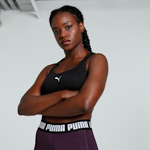 Mesh Panel Women's Sports Training Bra, PUMA Black, extralarge-IND