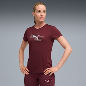 PUMA X HYROX Women's Sweat-Wicking Graphic Tee, Ruby Shimmer, extralarge-IND