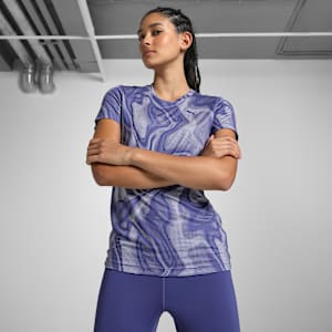 Cloudspun Women's Ultra-Soft Printed Training T-shirt, Blue Crystal, extralarge-IND
