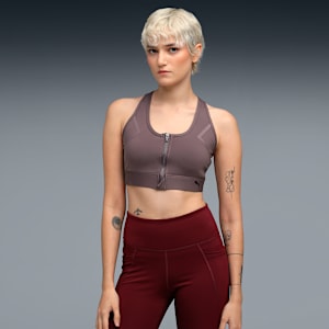 Front Zip Women's High Impact Support Sports Bra, Raisin, extralarge-IND